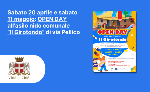 Open day all’Asilo Nido comunale “Il Girotondo”: sabato 20 aprile e sabato 11 maggio  