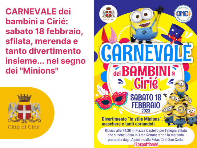 Carnevale dei bambini a Cirié sabato 18 febbraio