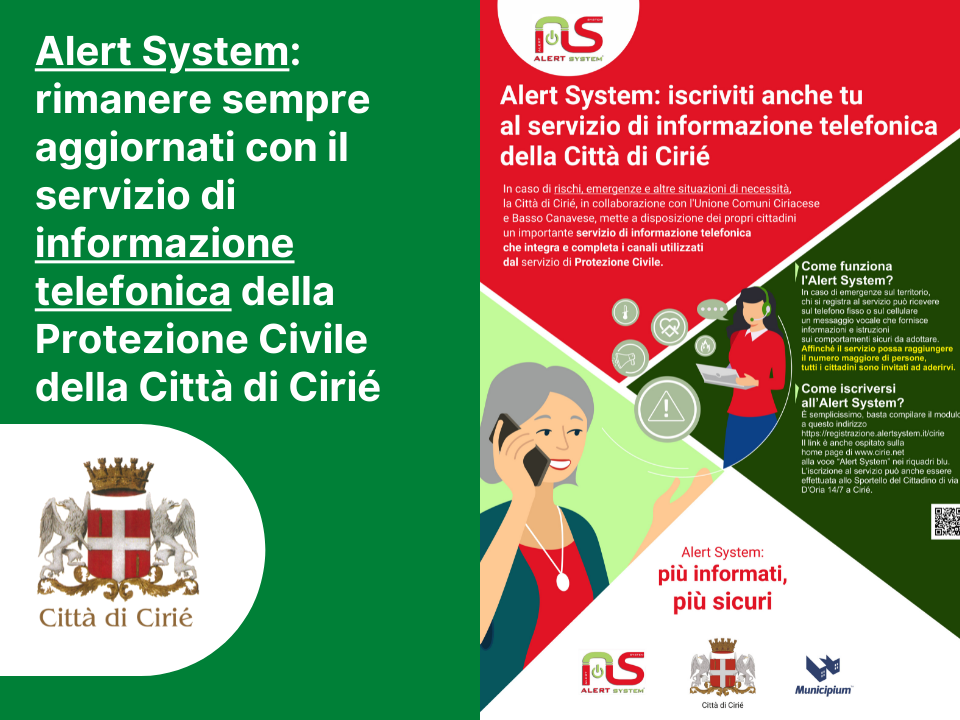Alert System: come rimanere aggiornati con il servizio di informazione telefonica della Protezione Civile della Città di Cirié
