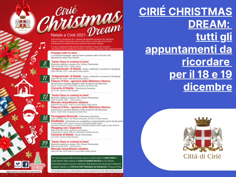 Cirié Christmas Dream: tutti gli appuntamenti del 18 e 19 dicembre