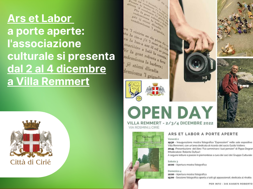 Ars et Labor a porte aperte: l'associazione culturale si presenta dal 2 al 4 dicembre a Villa Remmert