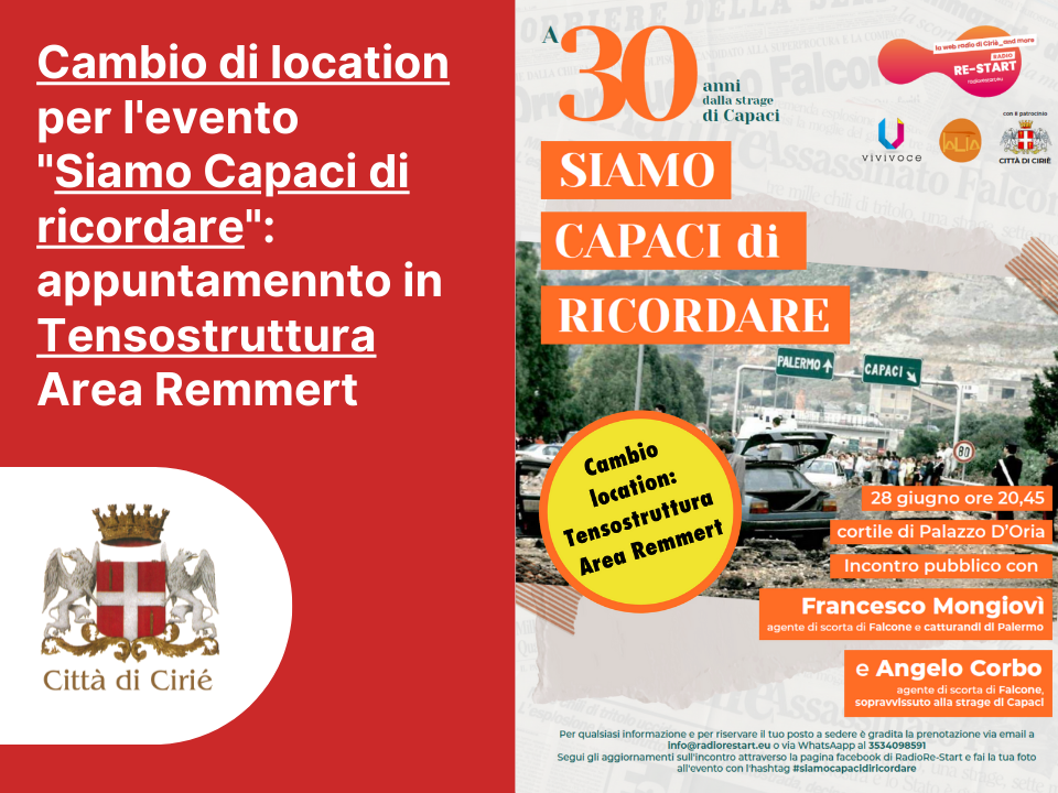 "Siamo Capaci di ricordare": cambio location