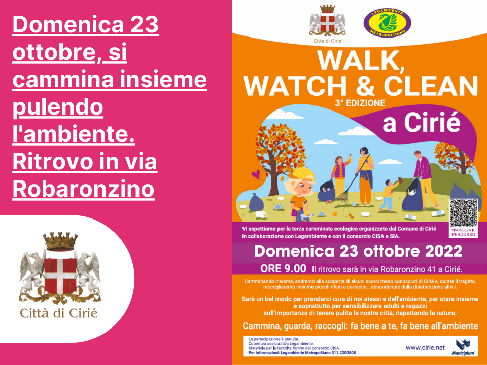 "WALK, WATCH & CLEAN" nuova data - domenica 23 ottobre 