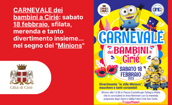 Carnevale dei bambini a Cirié: sabato 18 febbraio, sfilata, merenda e tanto divertimento insieme  