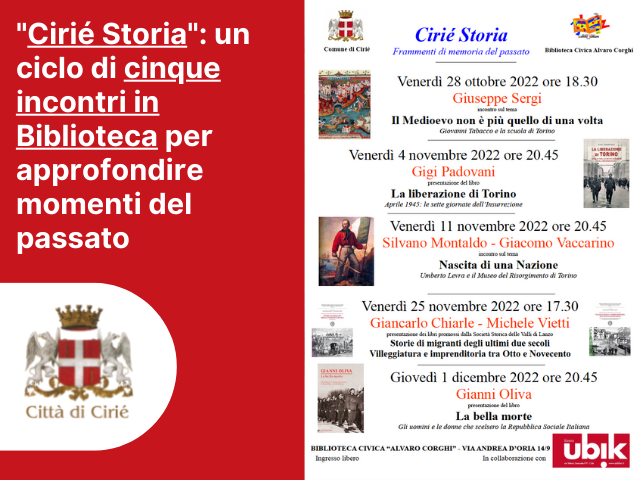 "Cirié Storia": un ciclo di cinque incontri per approfondire il passato