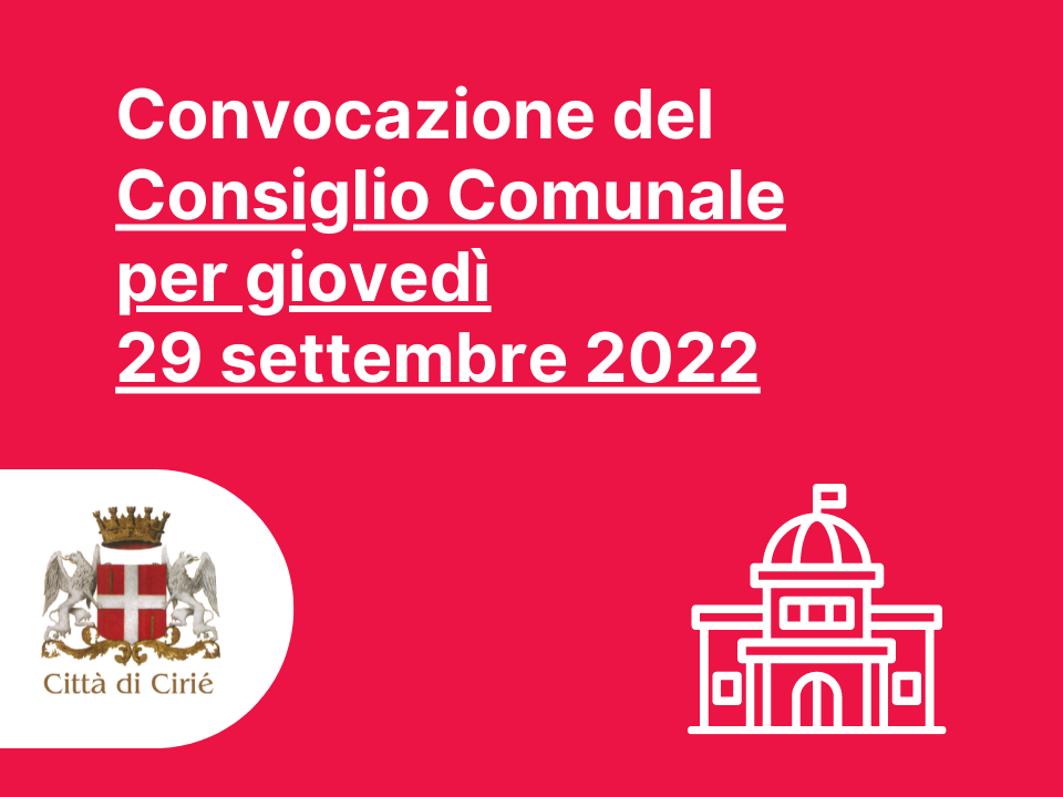 Consiglio Comunale: convocazione per giovedì 29 settembre