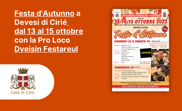 Festa d'Autunno a Devesi di Cirié dal 13 al 15 ottobre con la Pro Loco Dveisin Festareul