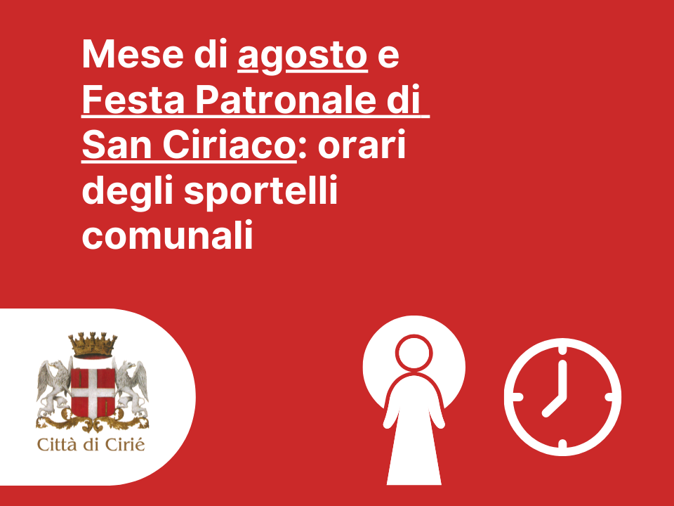 Festa Patronale di Cirié: orari sportelli comunali 