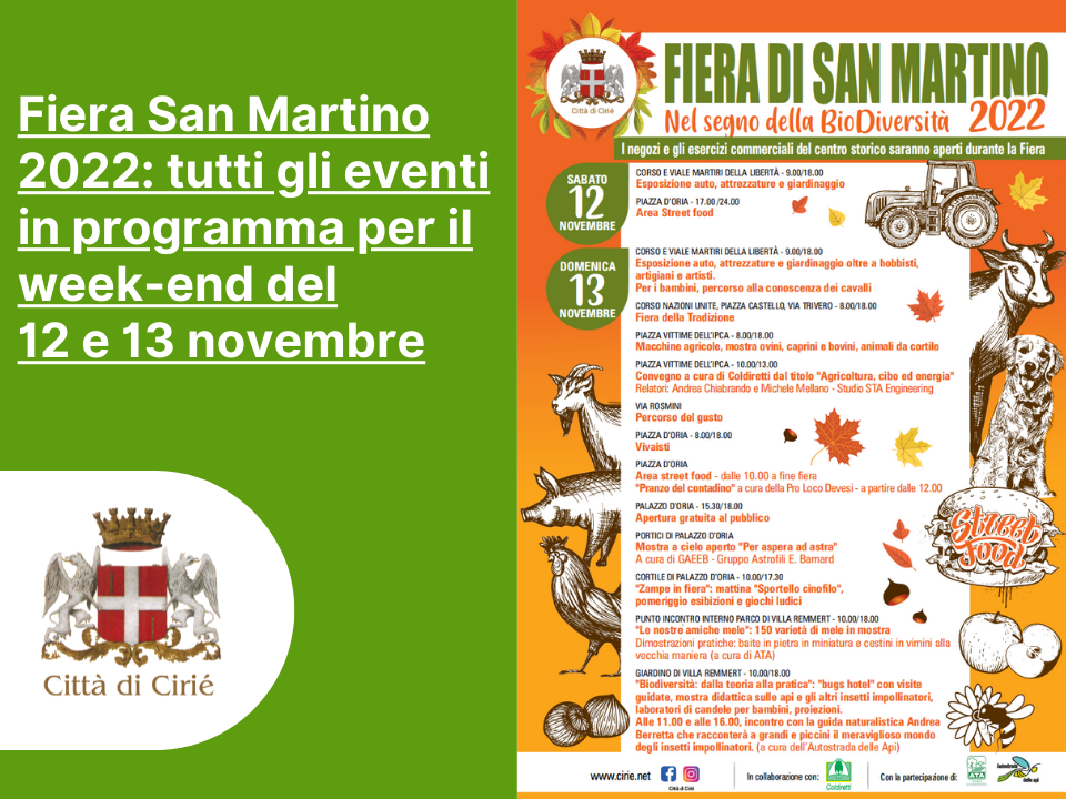 Fiera San Martino 2022: tutti gli eventi in programma per il 12 e 13 novembre