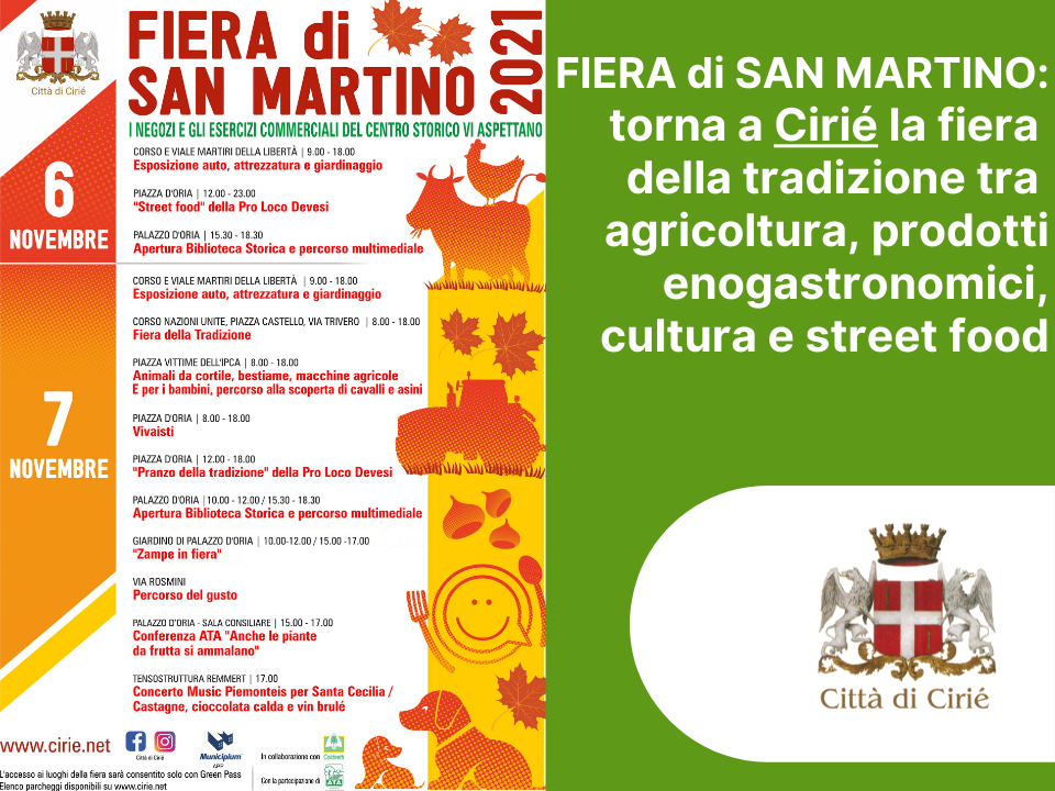 FIERA di SAN MARTINO: torna a Cirié la fiera della tradizione tra agricoltura, prodotti enogastronomici, cultura e street food