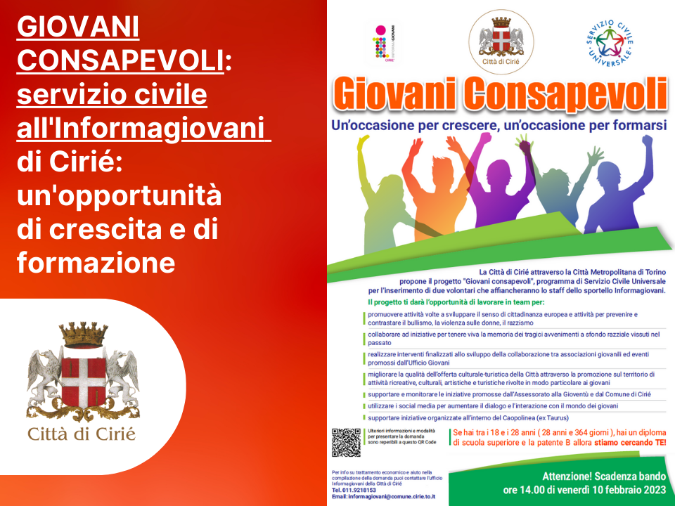 Servizio civile all'Informagiovani di Cirié: un'opportunità di crescita e di formazione