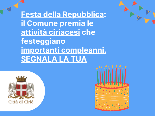 Festa della Repubblica: il Comune premia le attività ciriacesi che festeggiano importanti compleanni