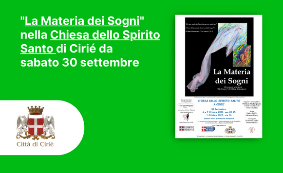  "La Materia dei Sogni" nella Chiesa dello Spirito Santo di Cirié da sabato 30 settembre