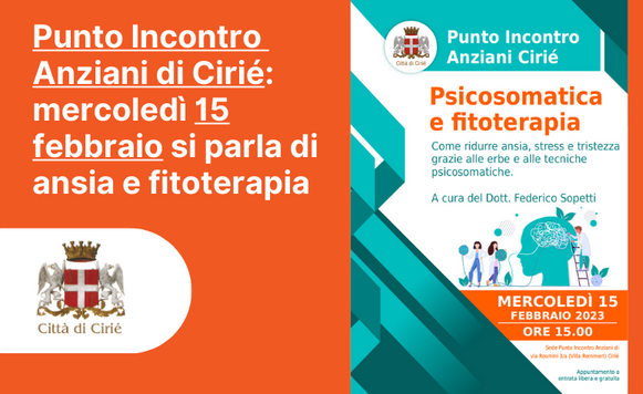 Punto Incontro Anziani Cirié: mercoledì 15 si parla di ansia, stress e fitoterapia