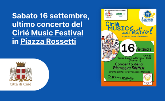 Sabato 16 settembre ultimo concerto del Cirié Music Festival 