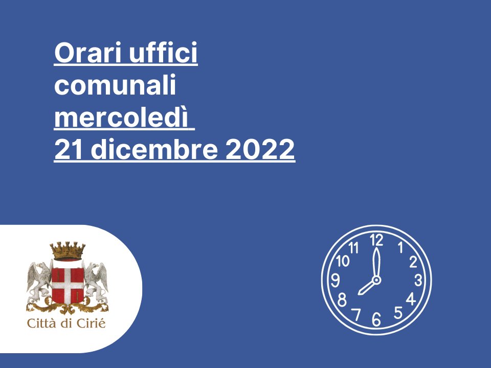 Orari uffici comunali mercoledì 21 dicembre