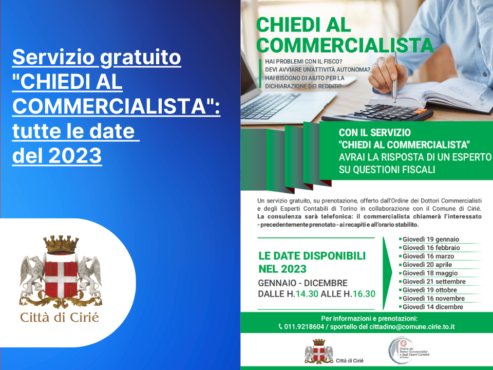 Servizio gratuito di consulenza "Chiedi al commercialista": tutte le date del 2023