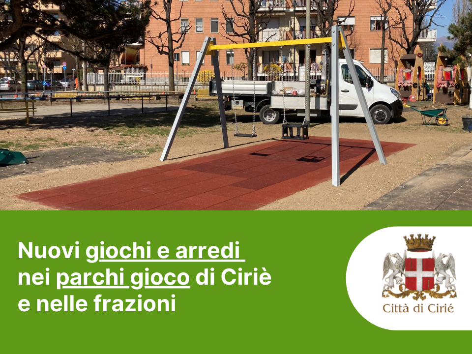 Nuovi giochi e arredi nei parchi gioco di Ciriè 