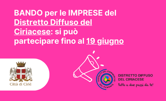 Bando per le imprese del Distretto Diffuso del Ciriacese: si può partecipare fino al 19 giugno