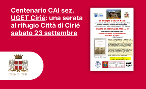 Centenario CAI sez. UGET Cirié: una serata al rifugio Città di Cirié sabato 23 settembre