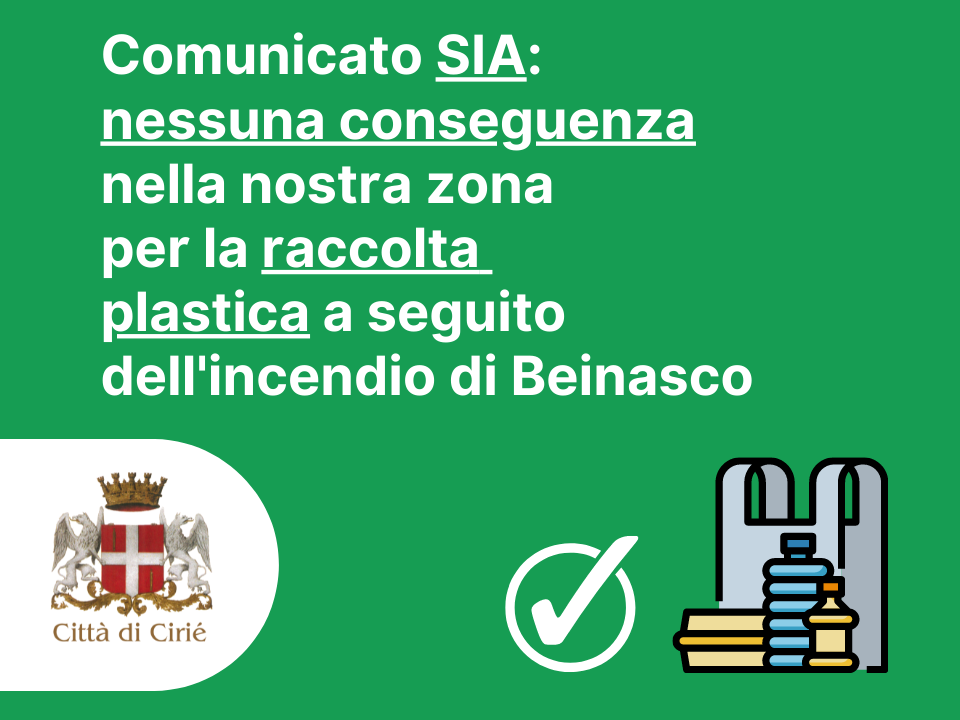 Comunicato Società SIA: nessuna conseguenza nella nostra zona per la raccolta plastica a seguito dell'incendio di Beinasco