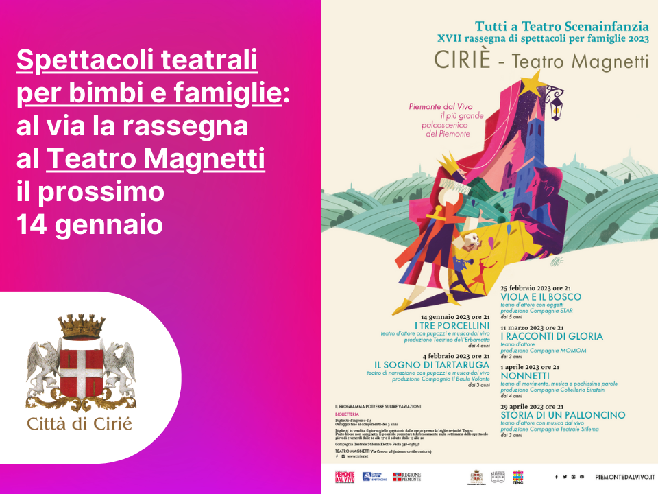 Spettacoli teatrali per bimbi e famiglie: al via la rassegna il 14 gennaio