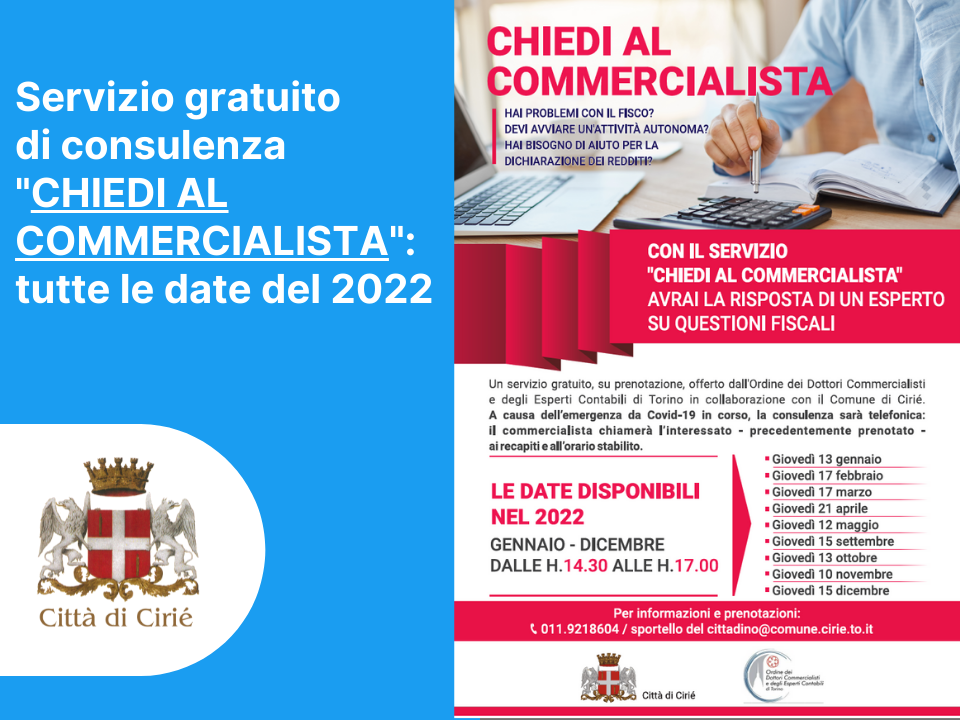 Servizio gratuito di consulenza "Chiedi al commercialista": tutte le date del 2022