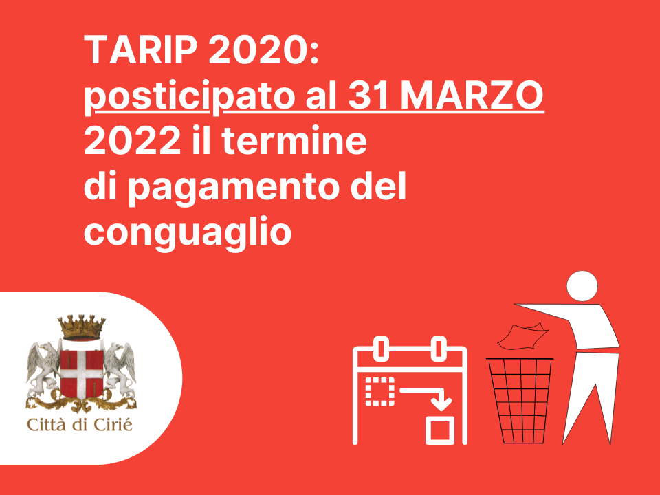 Avviso da parte dell'Ufficio Tributi di Cirié: proroga al 30 novembre delle bollette TARIP - saldo 2020