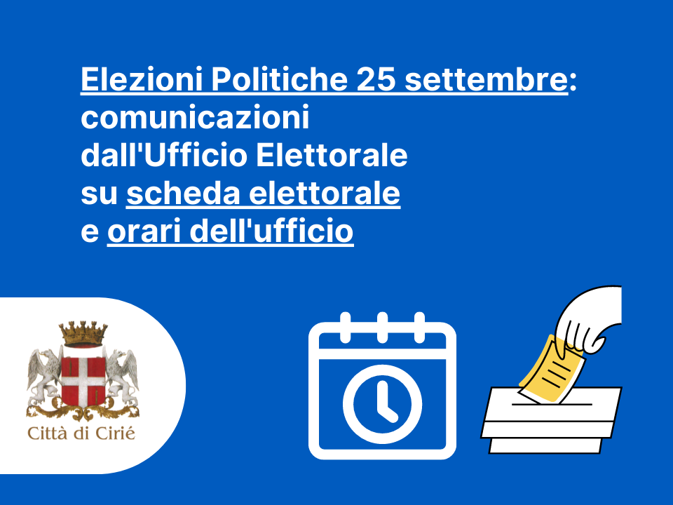 Elezioni Politiche: comunicazioni su tessera elettorale e orari uffici