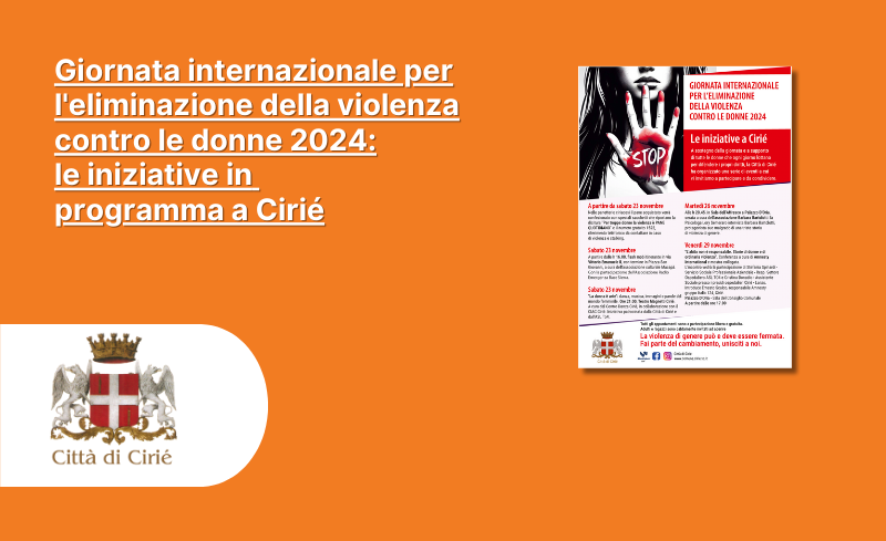 Giornata internazionale per l'eliminazione della violenza contro le donne 2024: le iniziative in programma a Cirié  