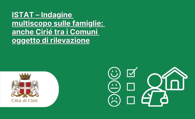 ISTAT – Indagine multiscopo sulle famiglie: anche Cirié tra i Comuni oggetto di rilevazione