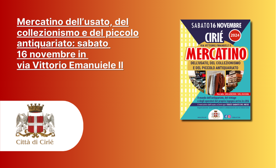 Mercatino dell’usato, del collezionismo e del piccolo antiquariato: sabato 16 novembre in via Vittorio Emanuele II