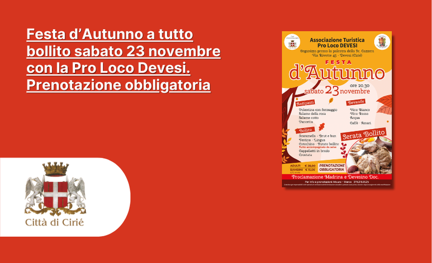 Festa d’Autunno a tutto bollito sabato 23 novembre con la Pro Loco Devesi