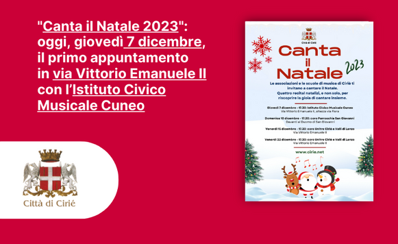 "Canta il Natale 2023": oggi, giovedì 7 dicembre, il primo appuntamento