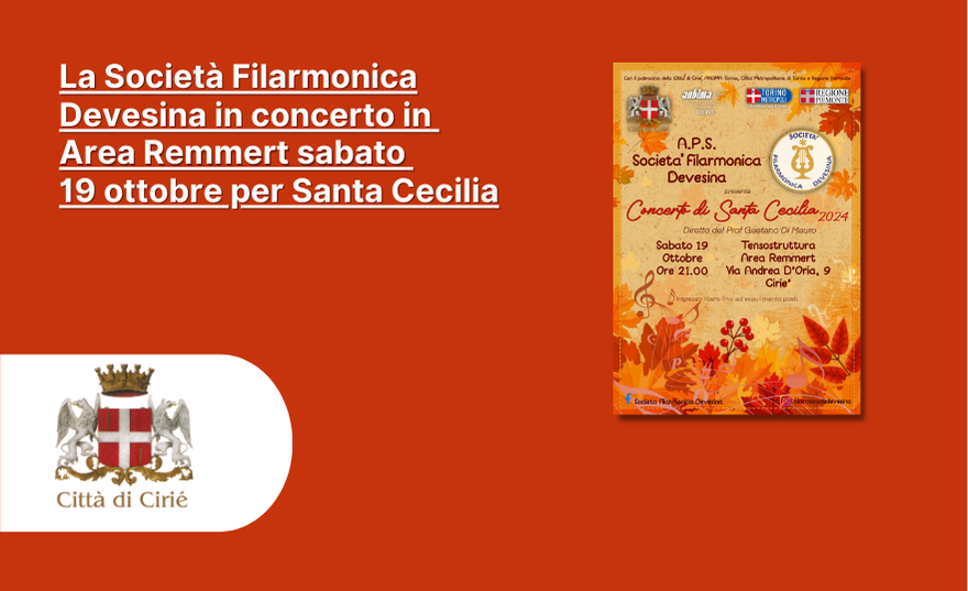 La Società Filarmonica Devesina in concerto in Area Remmert sabato 19 ottobre per Santa Cecilia