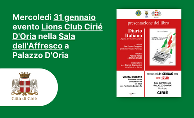 Mercoledì 31 gennaio evento Lions Club Cirié D'Oria nella Sala dell'Affresco a  Palazzo D'Oria 