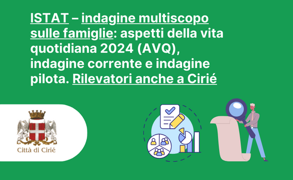 ISTAT – indagine multiscopo sulle famiglie: aspetti della vita quotidiana 2024 (AVQ), indagine corrente e indagine pilota 