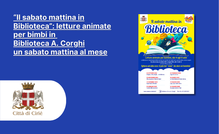 “Il sabato mattina in Biblioteca”: letture animate per bimbi in Biblioteca A. Corghi