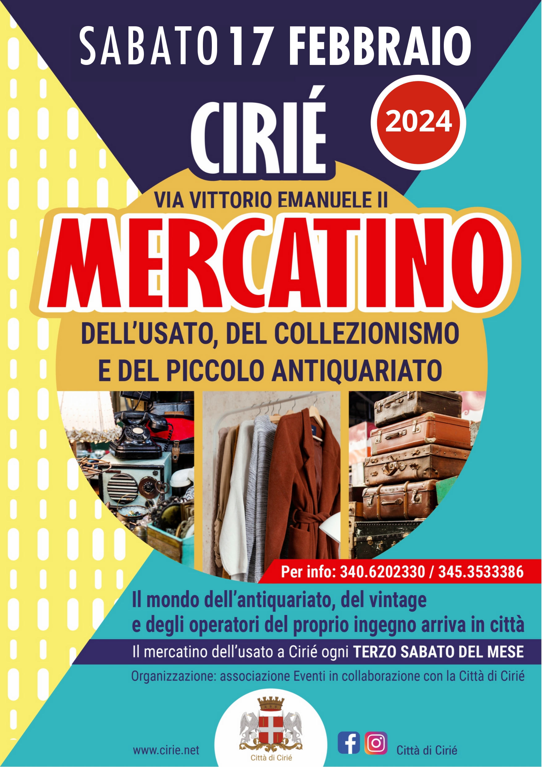 Sabato 17 febbraio a Cirié "Mercatino dell'usato, del collezionismo e del piccolo antiquariato"