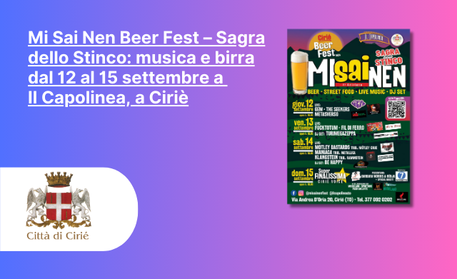 Mi Sai Nen Beer Fest – Sagra dello Stinco: musica e birra di qualità dal 12 al 15 settembre a Il Capolinea a Cirié