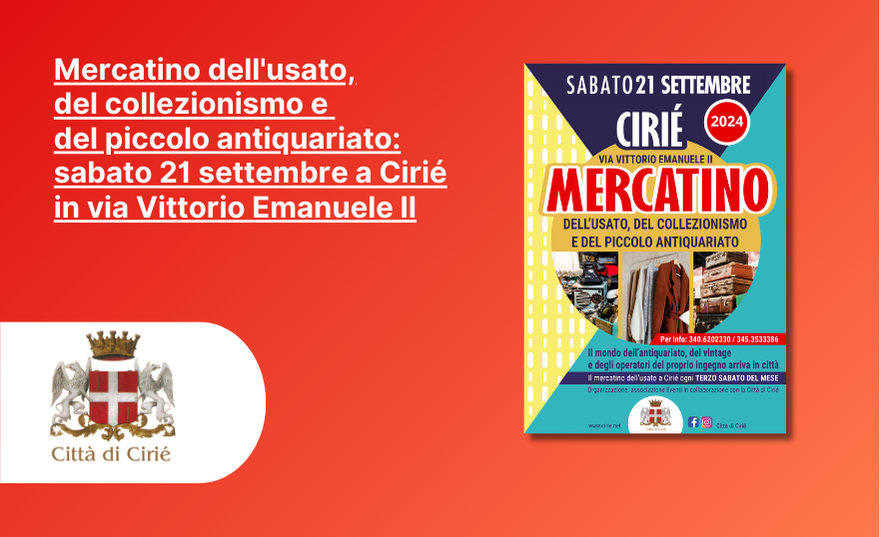 Mercatino dell'usato, del collezionismo e del piccolo antiquariato: sabato 21 settembre a Cirié 