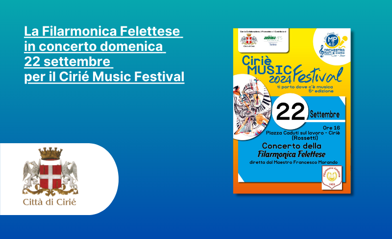 La Filarmonica Felettese in concerto domenica 22 settembre per il Cirié Music Festival 