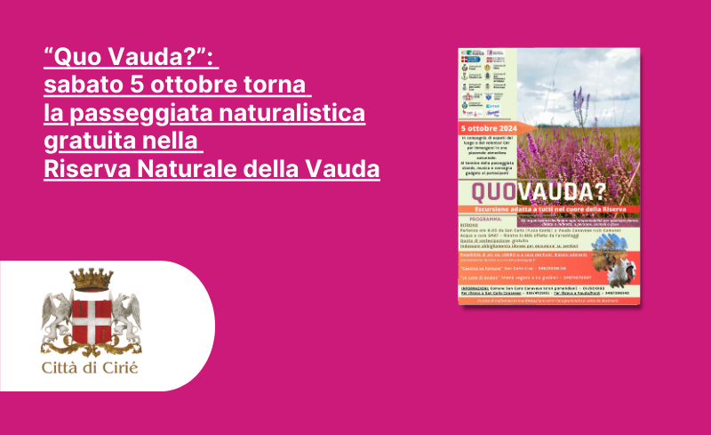 “Quo Vauda?”: sabato 5 ottobre torna la passeggiata naturalistica gratuita nella Riserva Naturale della Vauda