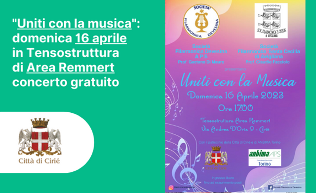 "Uniti con la musica": domenica 16 aprile in Tensostruttura di Area Remmert