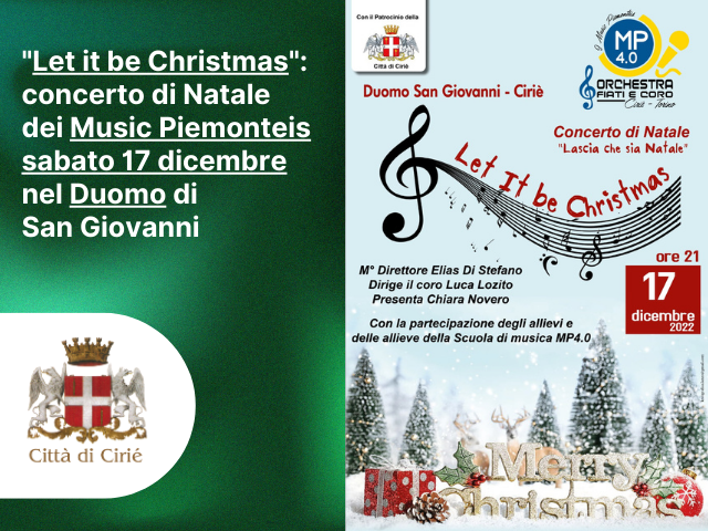 "Let it be Christmas": concerto di Natale dei Music Piemonteis sabato 17 dicembre