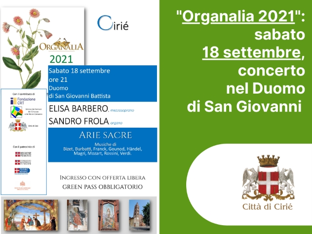 Organalia 2021: sabato 18 settembre, concerto nel Duomo di San Giovanni