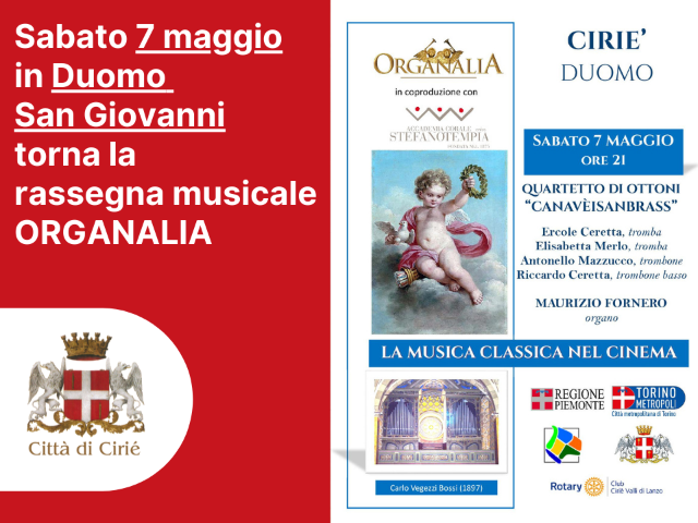 Sabato 7 maggio in Duomo San Giovanni torna la rassegna musicale Organalia