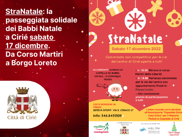 StraNatale: la passeggiata solidale dei Babbi Natale a Cirié sabato 17 dicembre