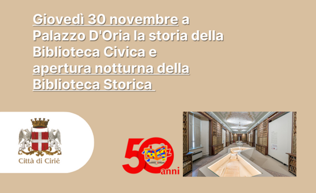 Giovedì 30 novembre a Palazzo D'Oria la storia della Biblioteca Civica e  apertura notturna della Biblioteca Storica 