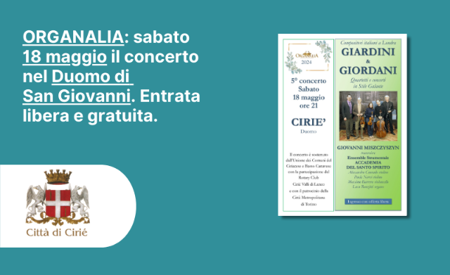 Organalia: sabato 18 maggio il concerto nel Duomo di San Giovanni 